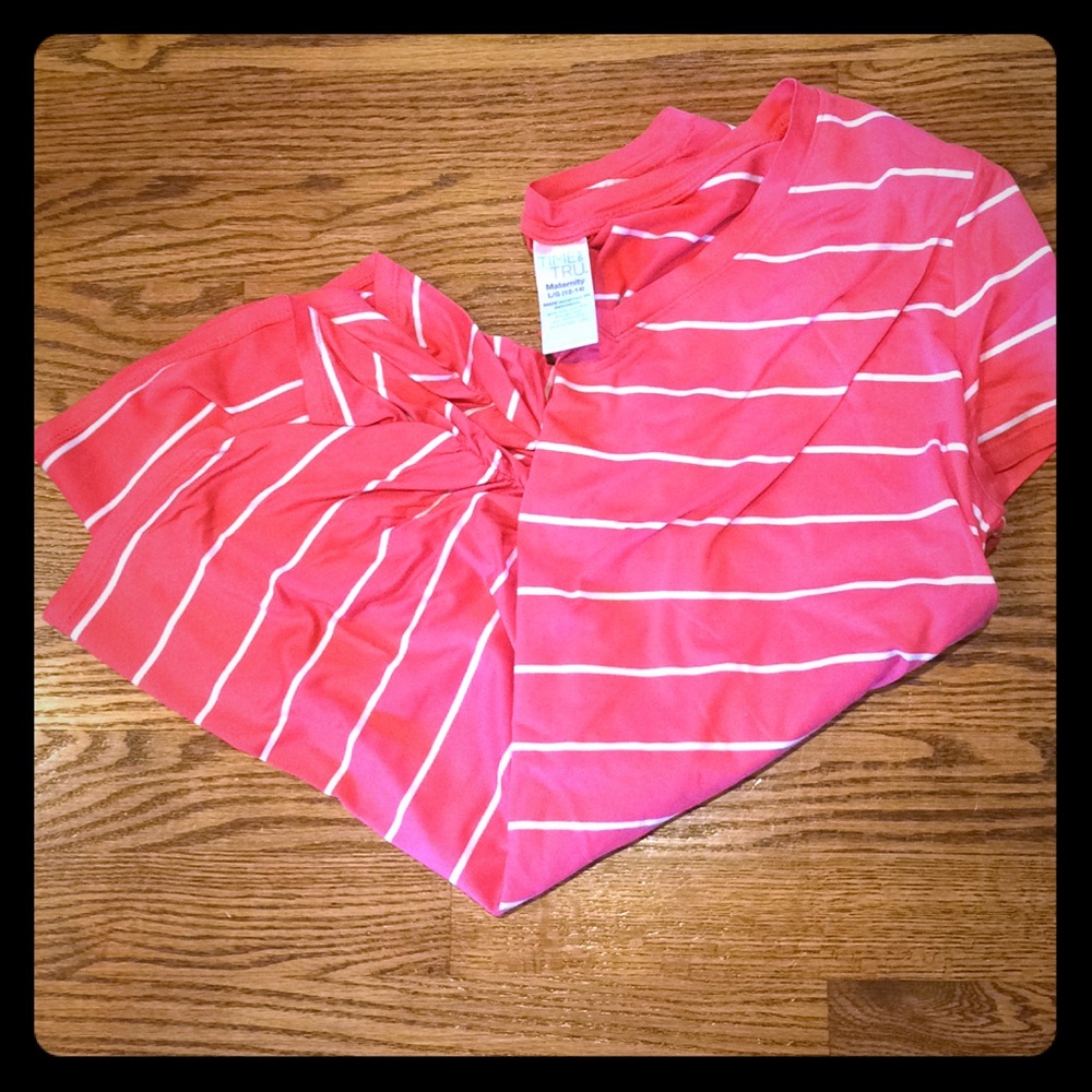 Pink and white large maternity top Ruched sides